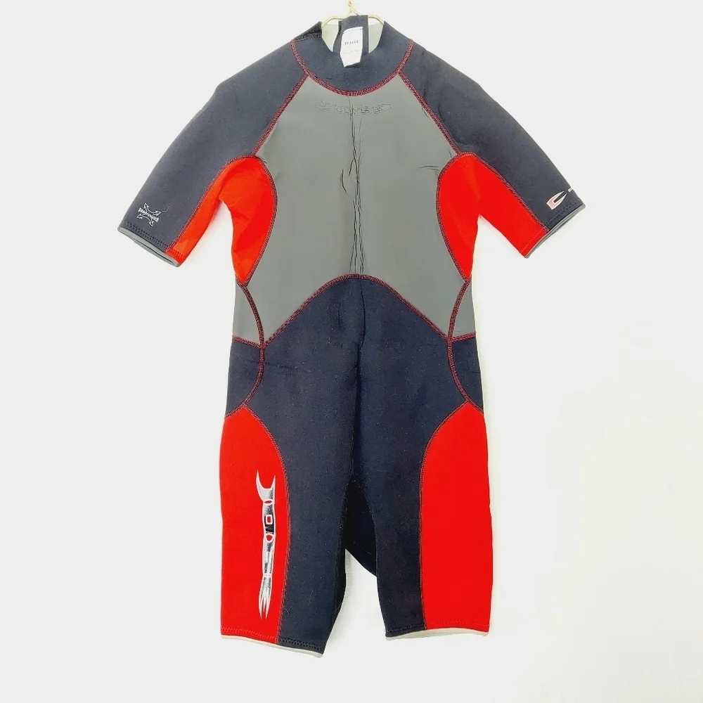 Jobe Gray and Red Kids Shorty Elastic Swim Nylon Wetsuit P776 - Picture 1 of 11